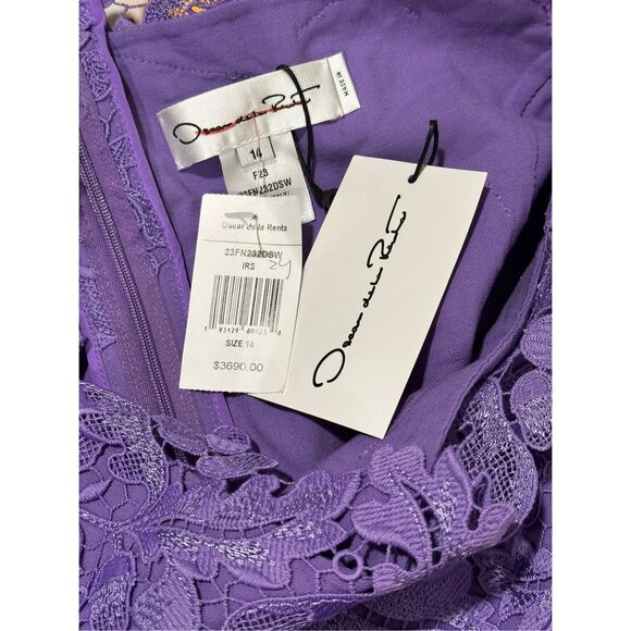 NWT Oscar Dela Renta Off The Shoulder Wool And Lace Midi Dress Iris US 14 $3690 - Picture 9 of 9